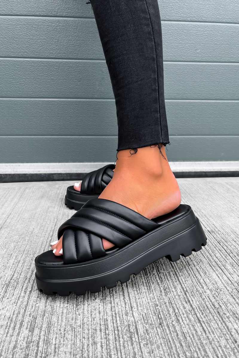 TRIX Chunky Sole Sliders Black – AJ VOYAGE - Main Image