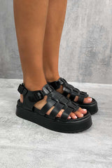VAULT Chunky Gladiator Buckle Sandals - Black PU - 4