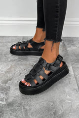 VAULT Chunky Gladiator Buckle Sandals - Black PU