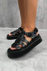 VAULT Chunky Gladiator Buckle Sandals - Black PU - 3