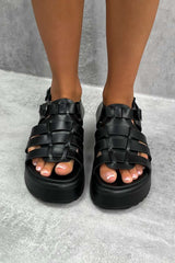 VAULT Chunky Gladiator Buckle Sandals - Black PU - 2