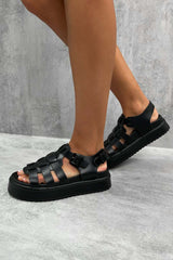 VAULT Chunky Gladiator Buckle Sandals - Black PU - 1