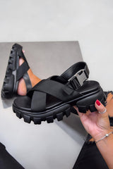 VENOM Chunky Cross Over Chunky Sandals - Black
