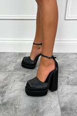 VIENNA Super Chunky Platform Heels - Black Satin -2