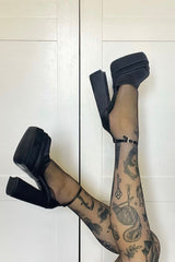VIENNA Super Chunky Platform Heels - Black Satin - 1