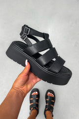VORTEX Chunky Gladiator Sandals - Black PU