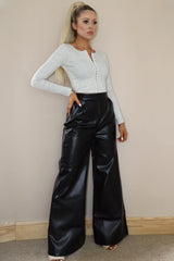 Wide Leg Trouser - Black PU -1