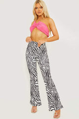 Zebra Print Flared Trouser - Black/White - 1