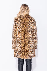 RHIAN Leopard Faux Fur Edge To Edge Mid Length Jacket