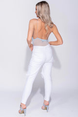 SAVANNAH Extreme Rip Mid Rise Stretch Skinny Jeans - White 2
