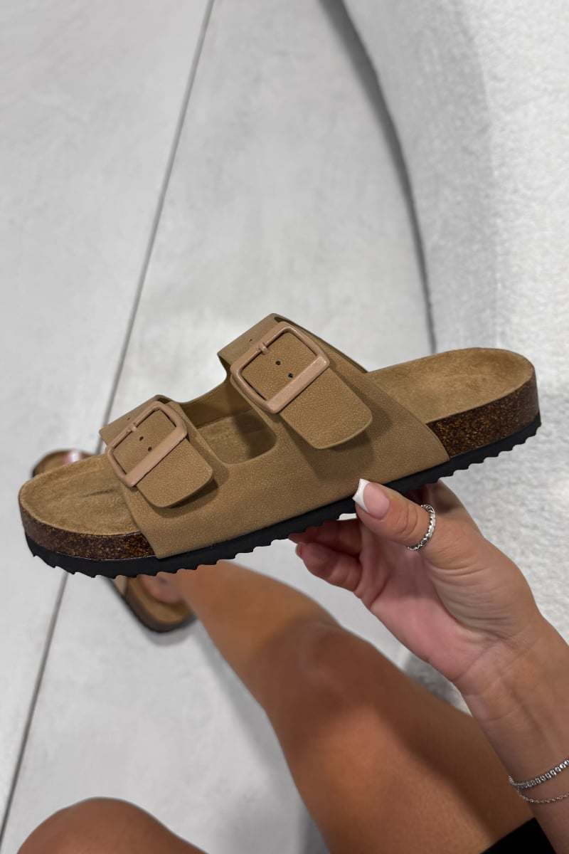 AYSHA Chunky Buckle Cork Sandals - Black - 2