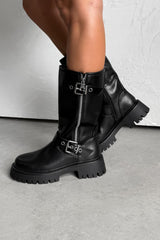 ABEL Buckle Detail Platform Boots - Black