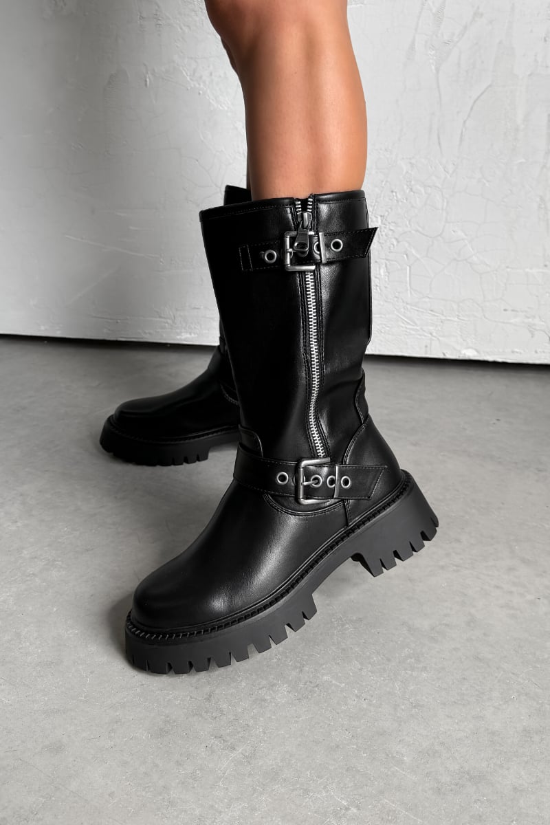 ABEL Buckle Detail Platform Boots - Black - 1