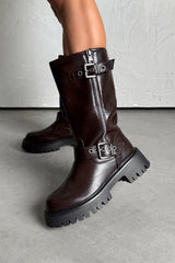 ABEL Buckle Detail Platform Boots - Espresso Brown - 1