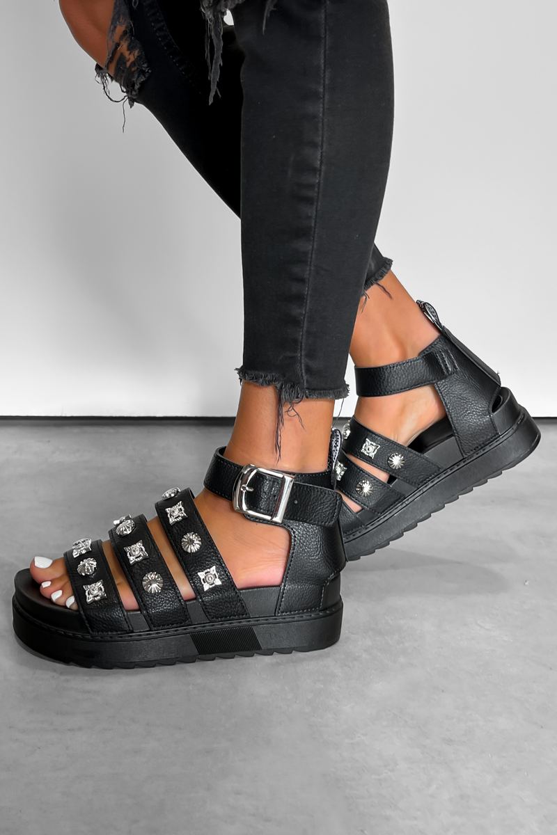 ADA Chunky Western Gladiator Sandals - Black-2