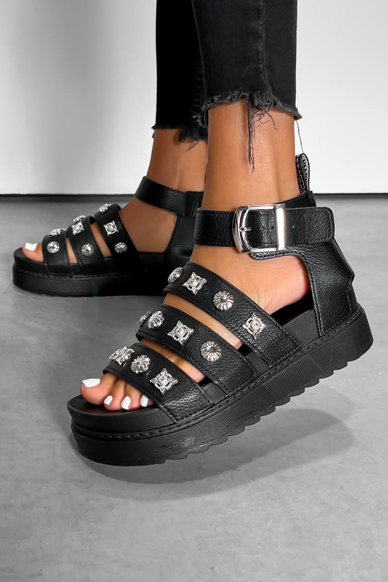 ADA Chunky Western Gladiator Sandals - Black