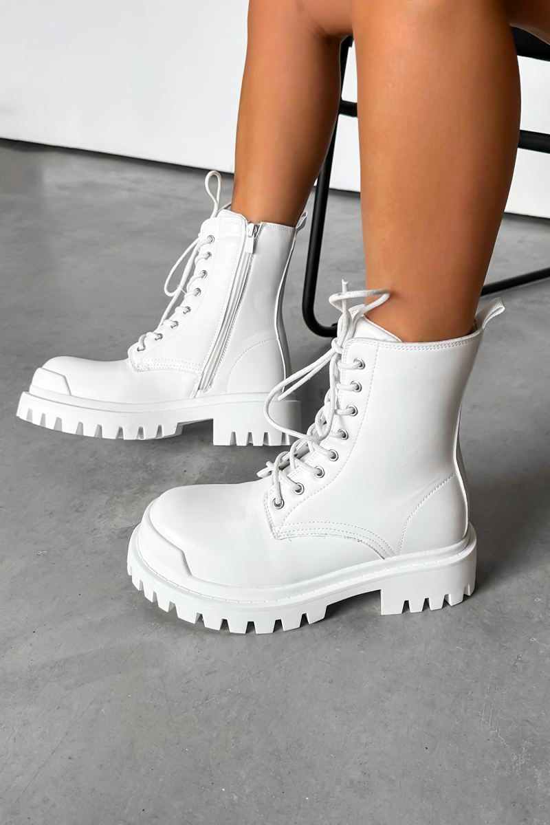 ADORA Chunky Ankle Boots - White PU - 3