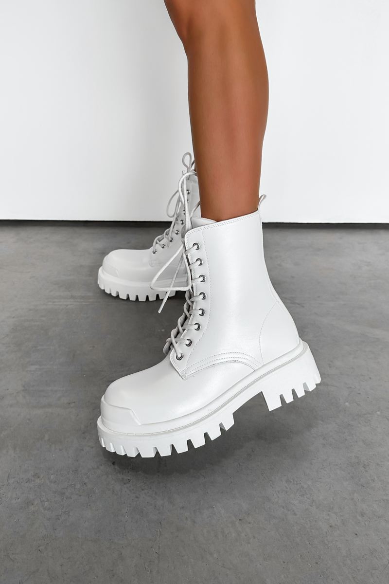 ADORA Chunky Ankle Boots - White PU - 4