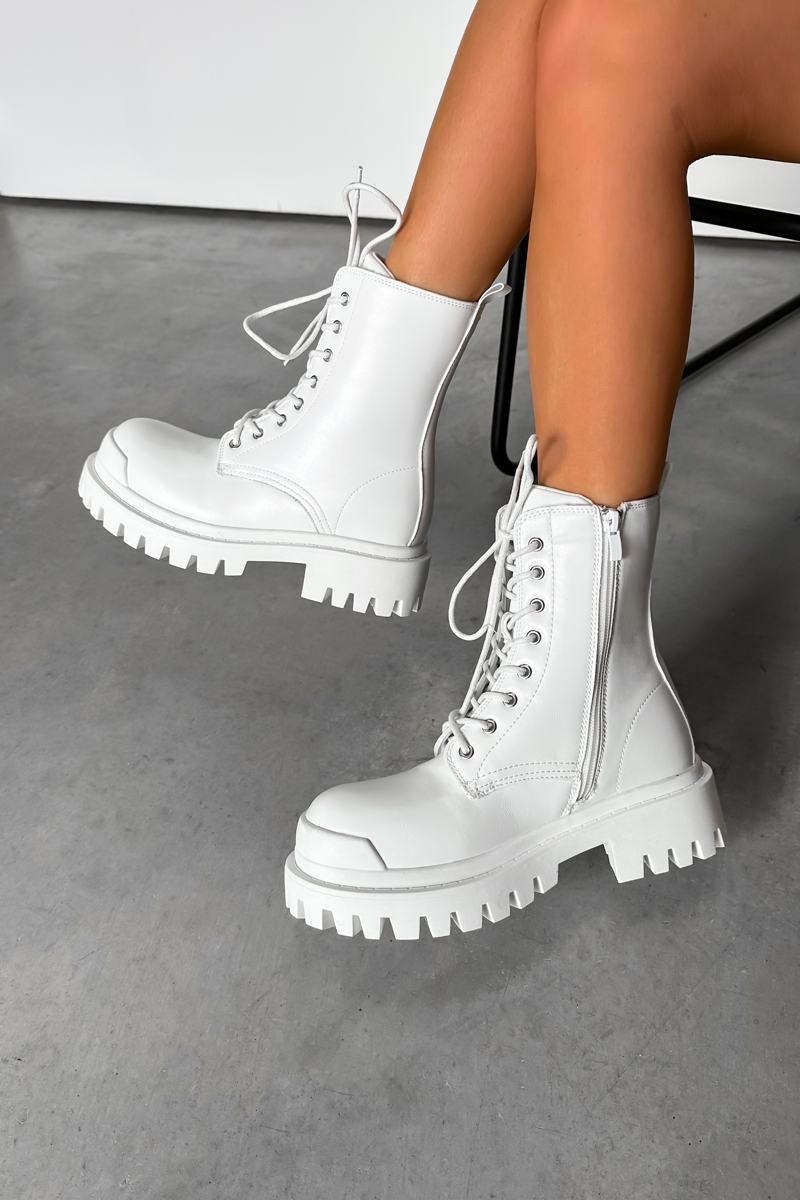 Ankle Boots White Lug Sole Boot ADORA Chunky Ankle Boots White PU