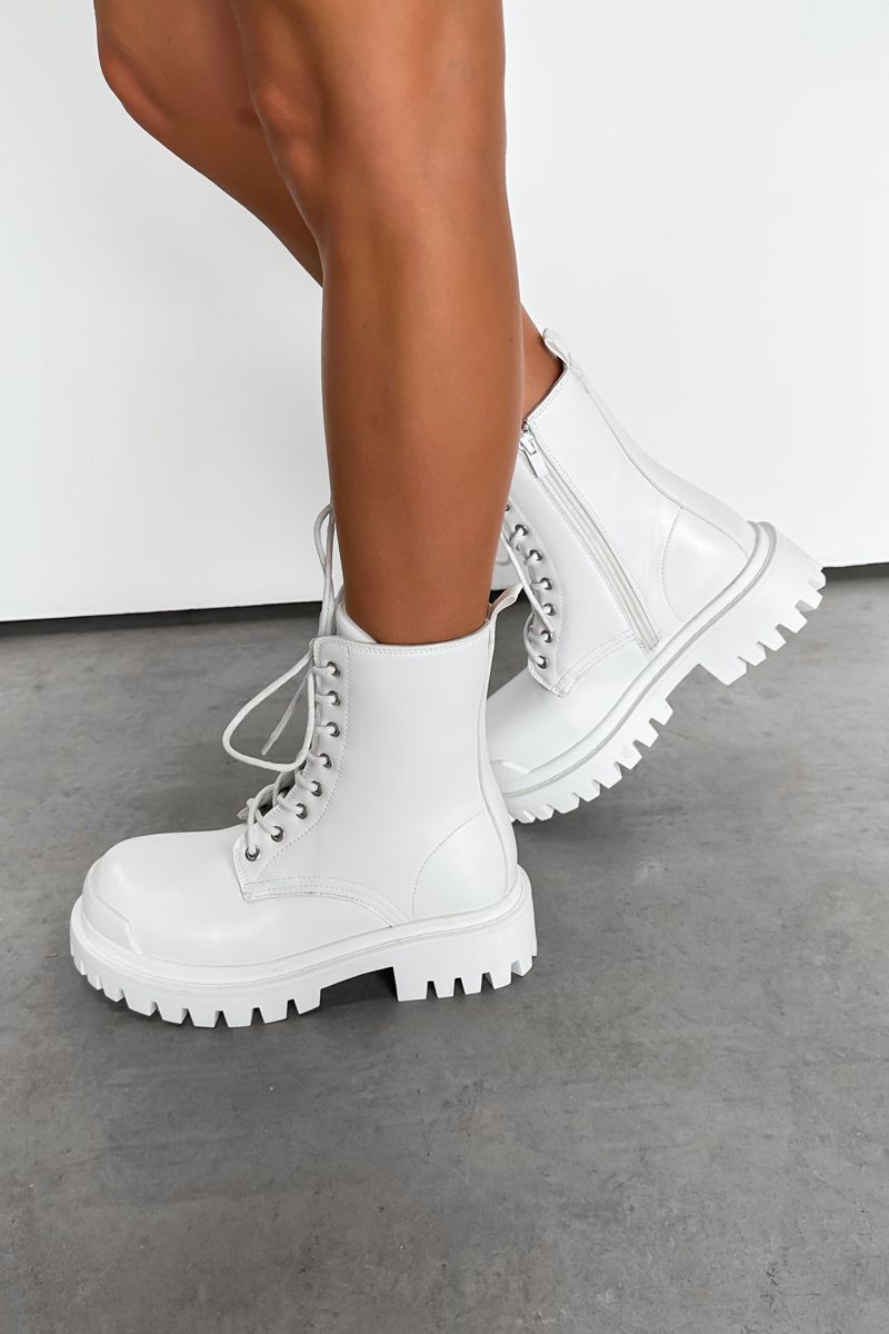 ADORA Chunky Ankle Boots - White PU - 2