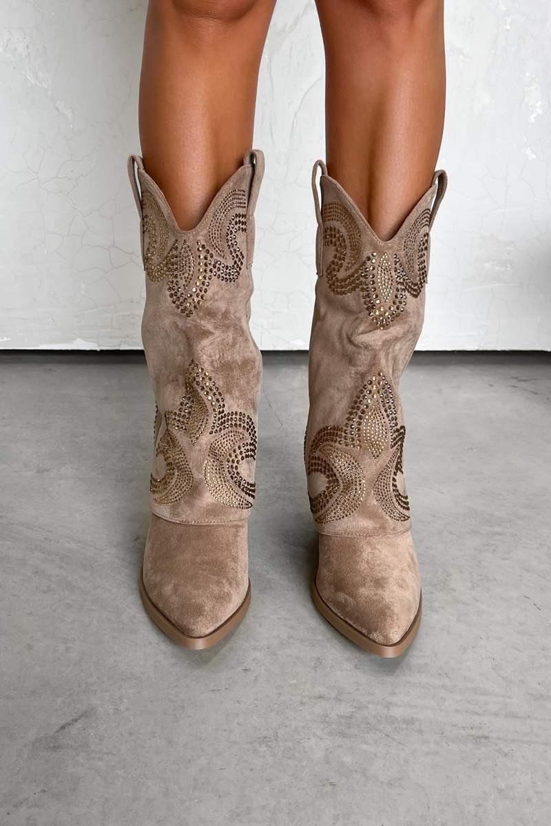 ALABAMA Flared Cowboy Western Boots - Beige - 2