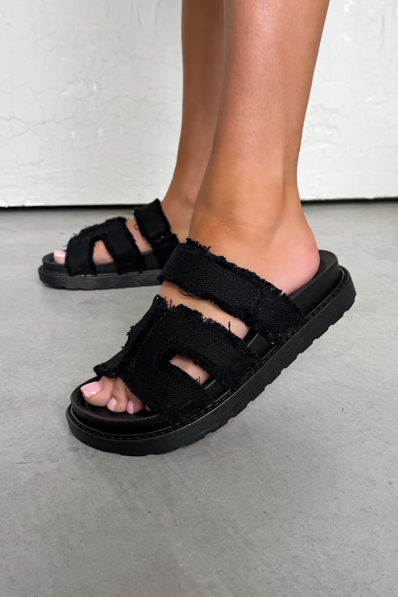 ALARNA Denim Slider Sandal - Black