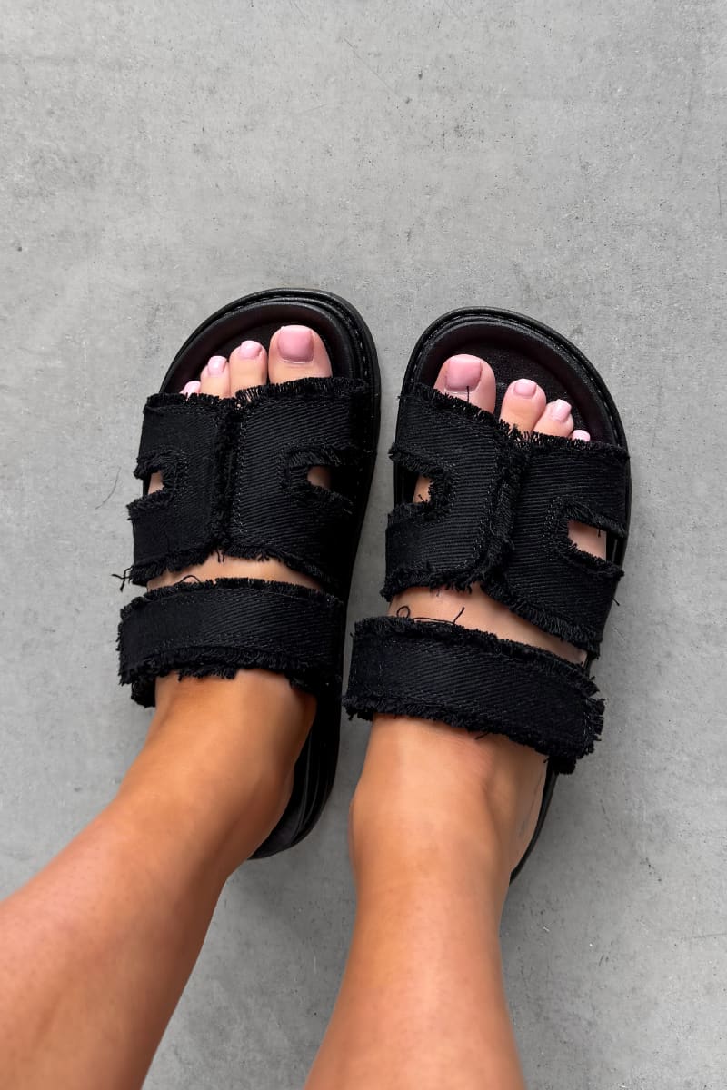 ALARNA Denim Slider Sandal - Black - 1
