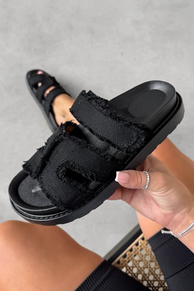 ALARNA Denim Slider Sandal - Black - 2