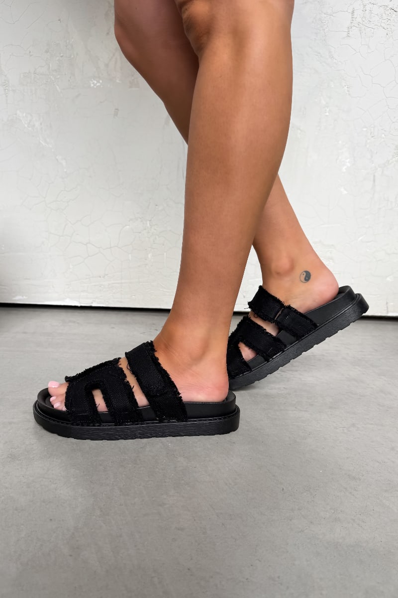 ALARNA Denim Slider Sandal - Black - 3
