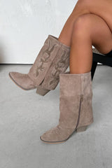 ALASKA Flared Cowboy Western Boots - Beige- 1