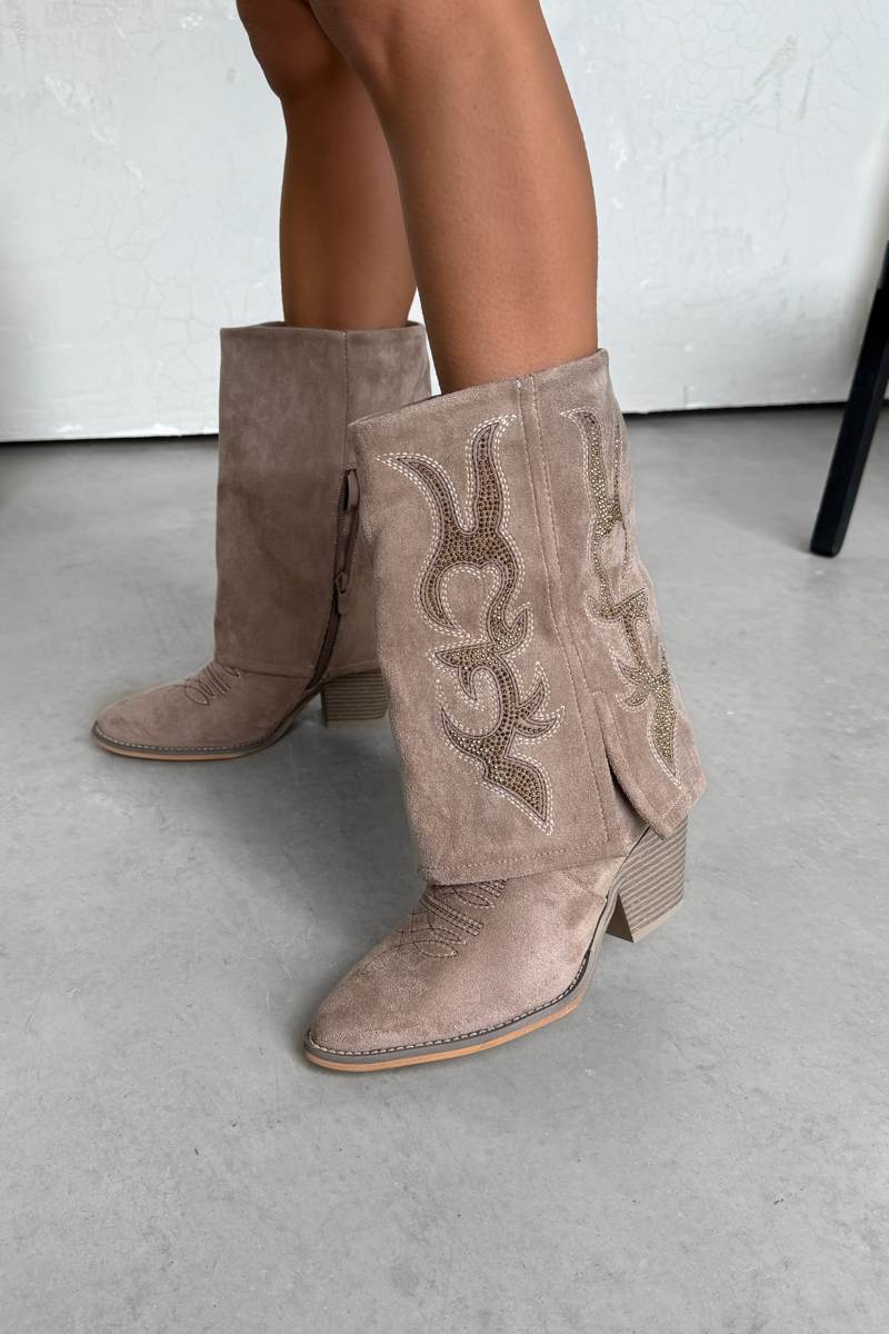 ALASKA Flared Cowboy Western Boots - Beige - 2