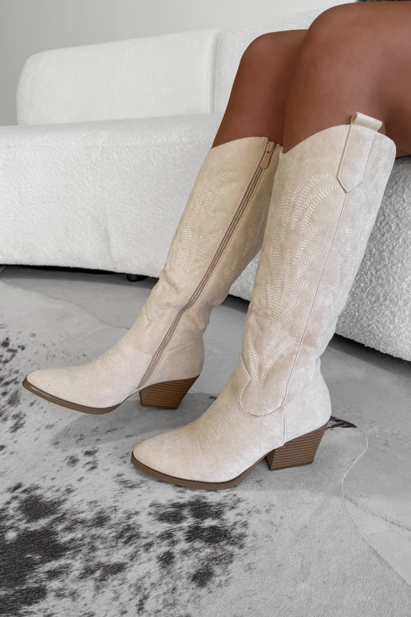 ALBA Cowboy Western Boots - Beige-4