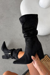 ALESHA Mid Calf Pointed Toe Slouch Boots - Black