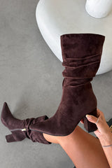 ALESHA Mid Calf Pointed Toe Slouch Boots - Brown
