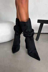 ALESHA Mid Calf Pointed Toe Slouch Boots - Black - 2