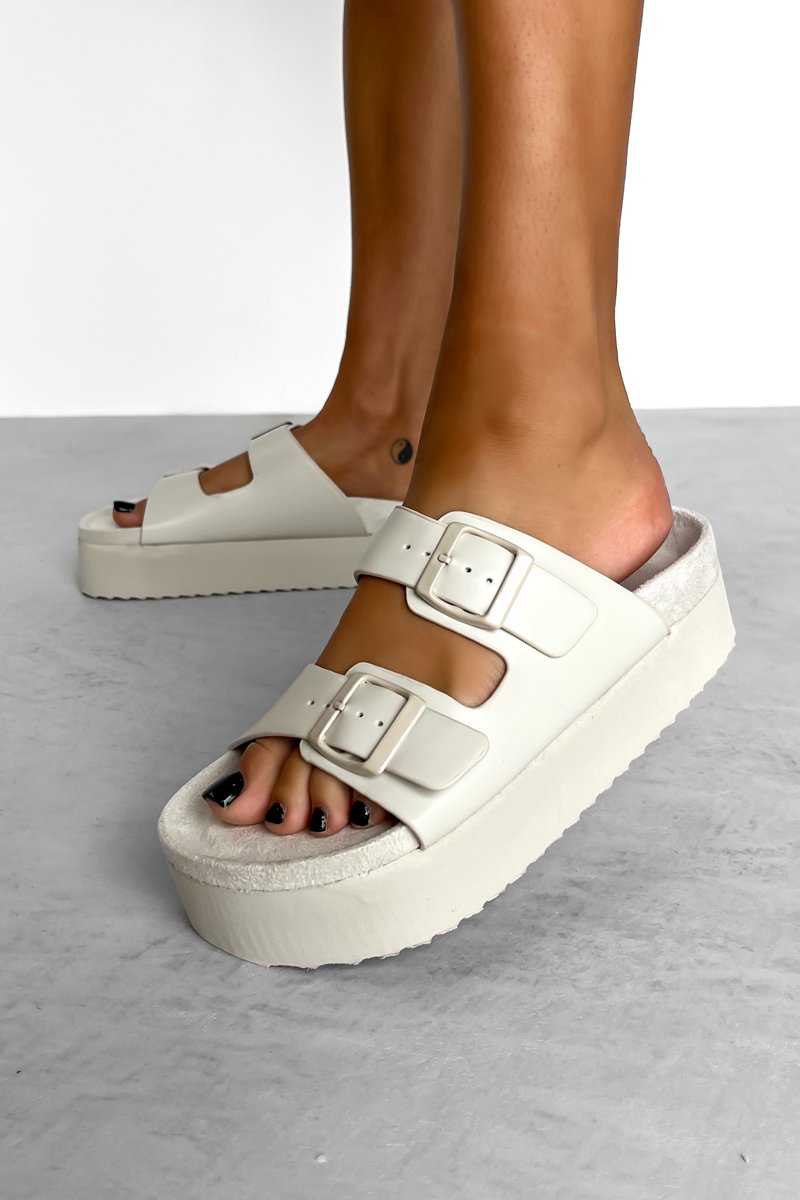 ALLIE Chunky Flatform Buckle Sliders - Off White - 1