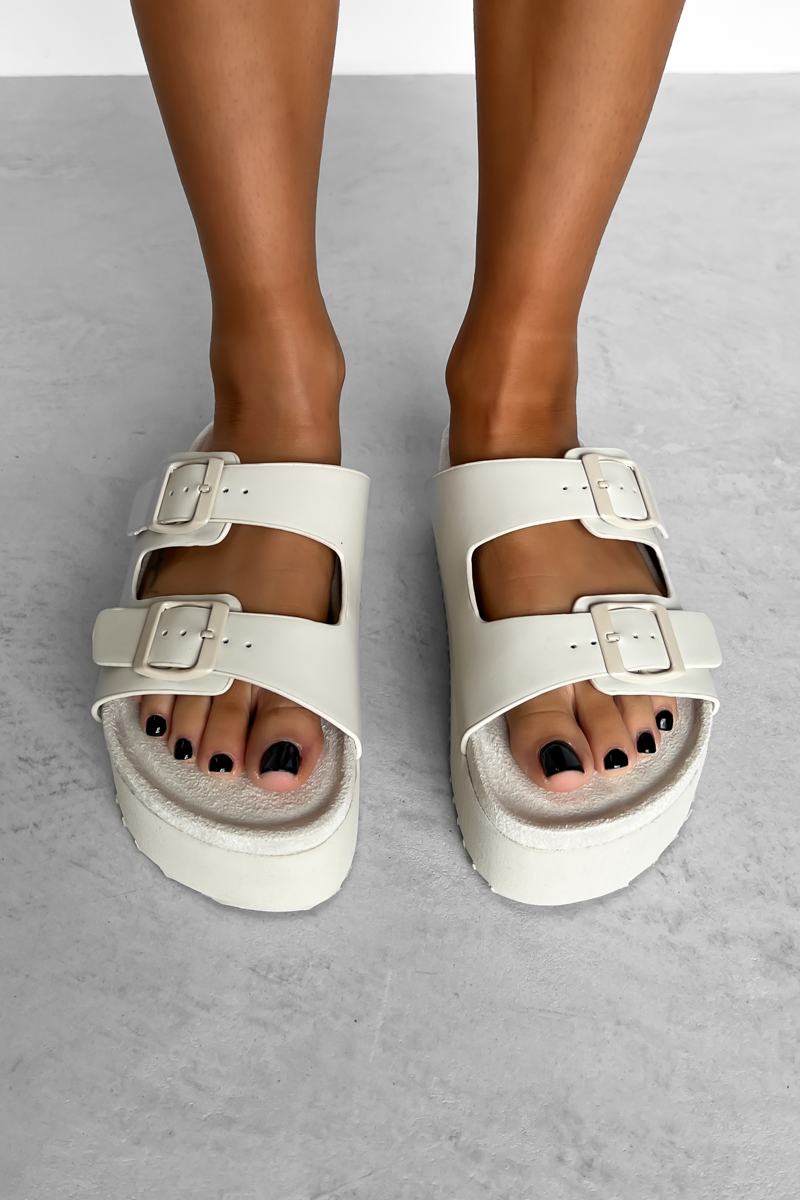 ALLIE Chunky Flatform Buckle Sliders - Off White