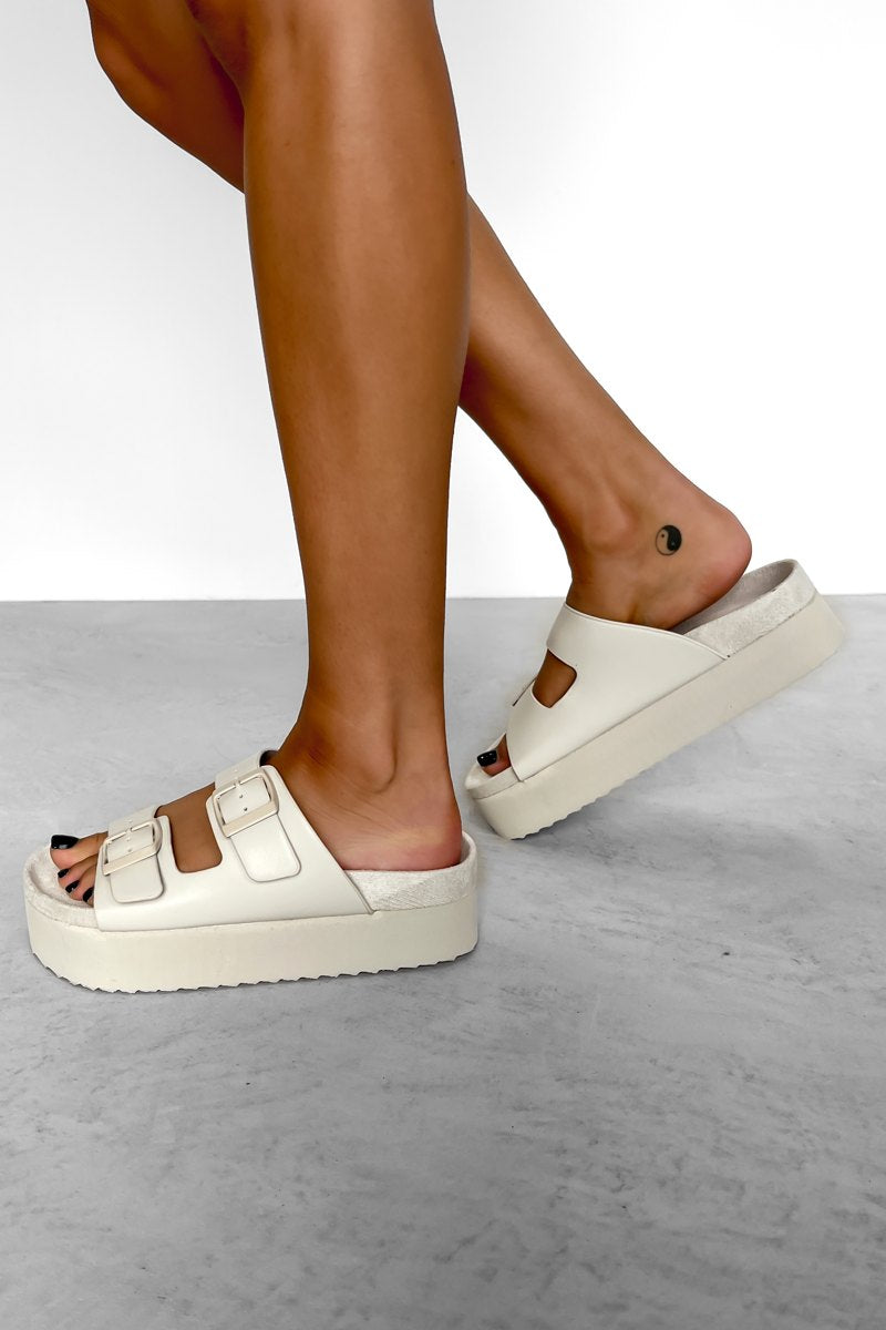 ALLIE Chunky Flatform Buckle Sliders - Off White - 2