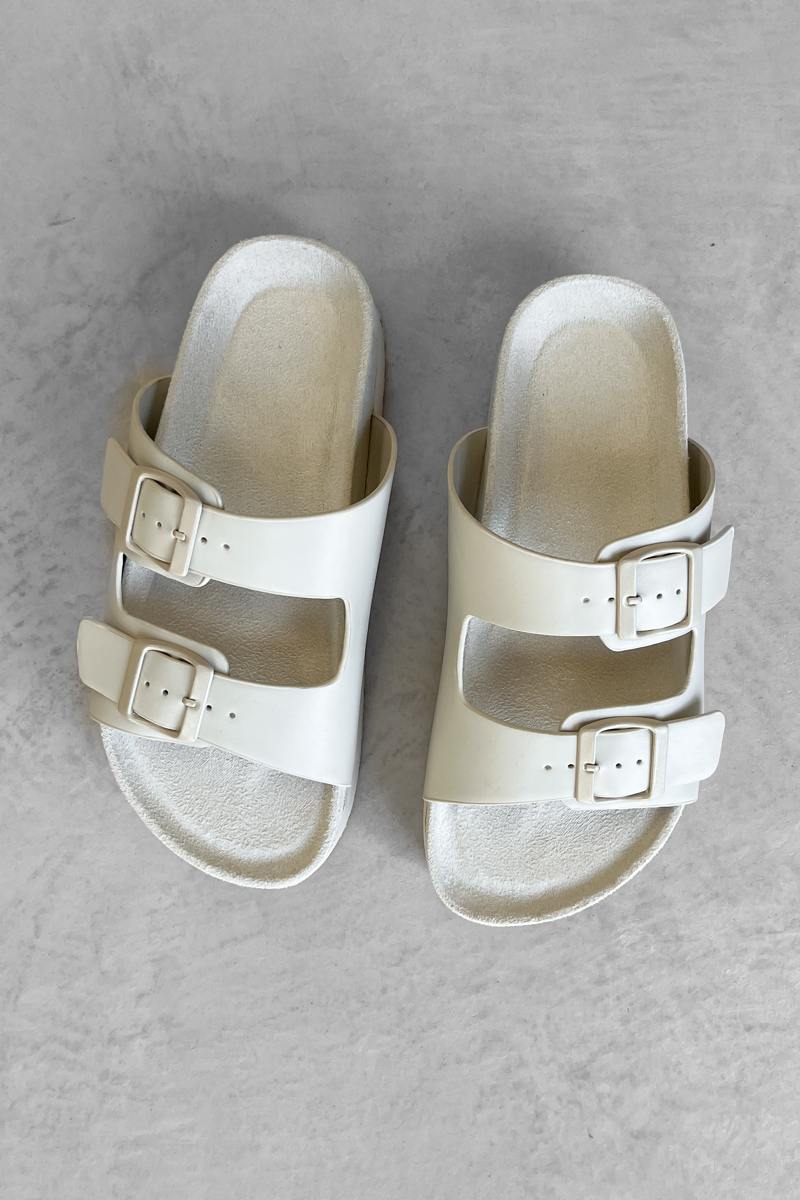 ALLIE Chunky Flatform Buckle Sliders - Off White - 4