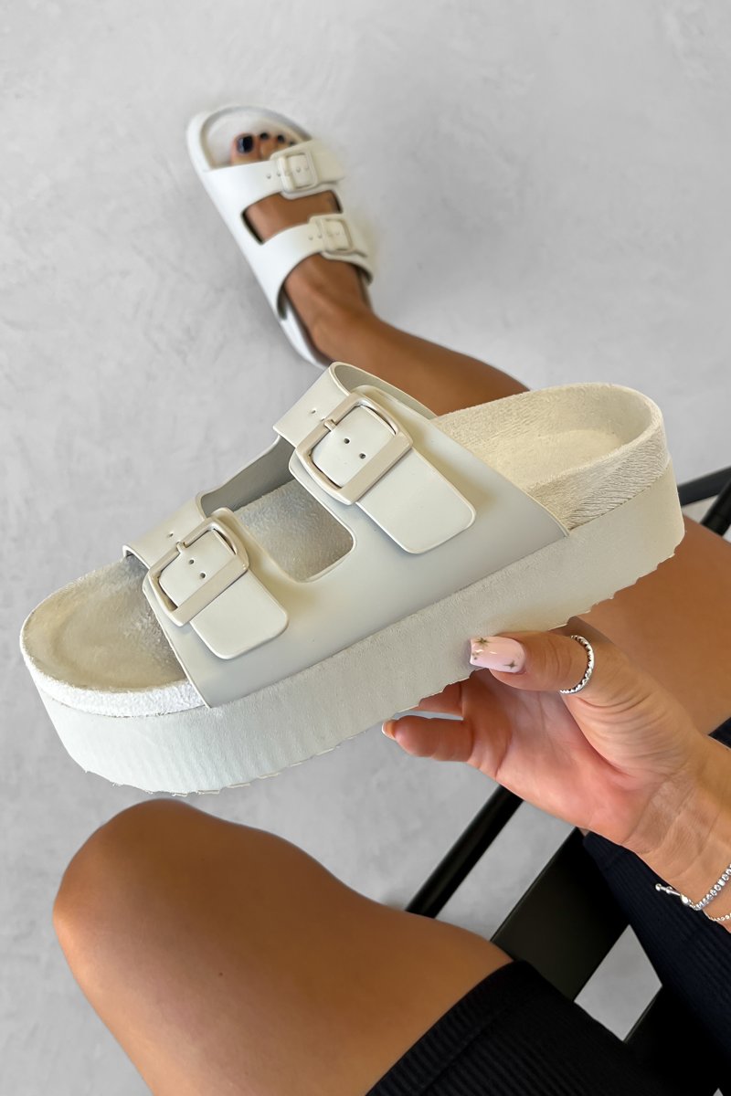ALLIE Chunky Flatform Buckle Sliders - Off White - 3