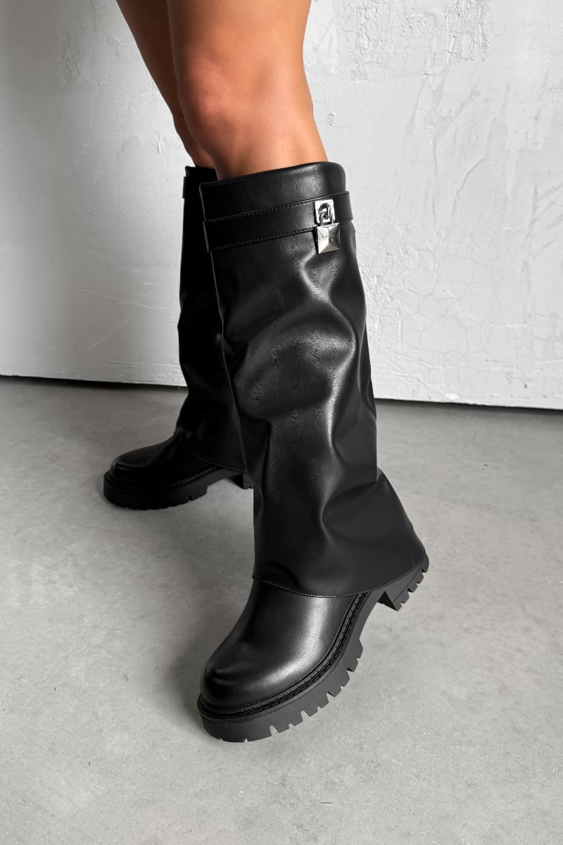 AMARA Flared Platform Boots - Black - 1