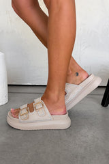 AMELLE Chunky Diamante Buckle Sandals - Beige - 2