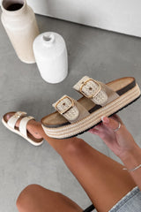 ANA Chunky Rattan Sandals - Beige
