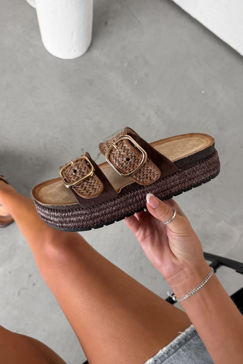 ANA Chunky Rattan Sandals - Brown