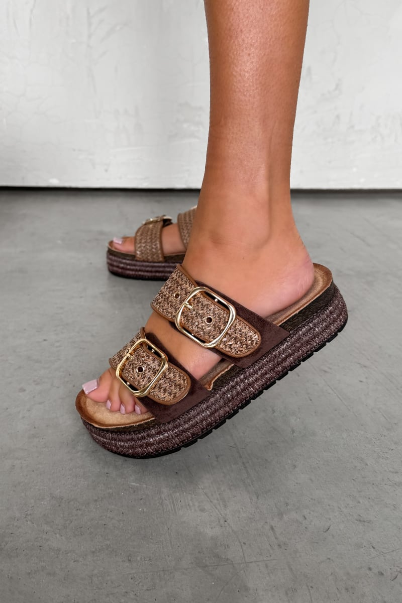 ANA Chunky Rattan Sandals - Brown - 3