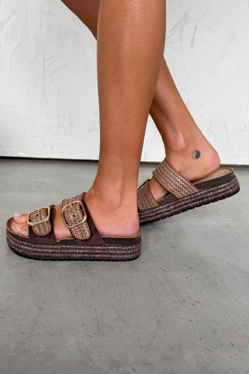 ANA Chunky Rattan Sandals - Brown - 2