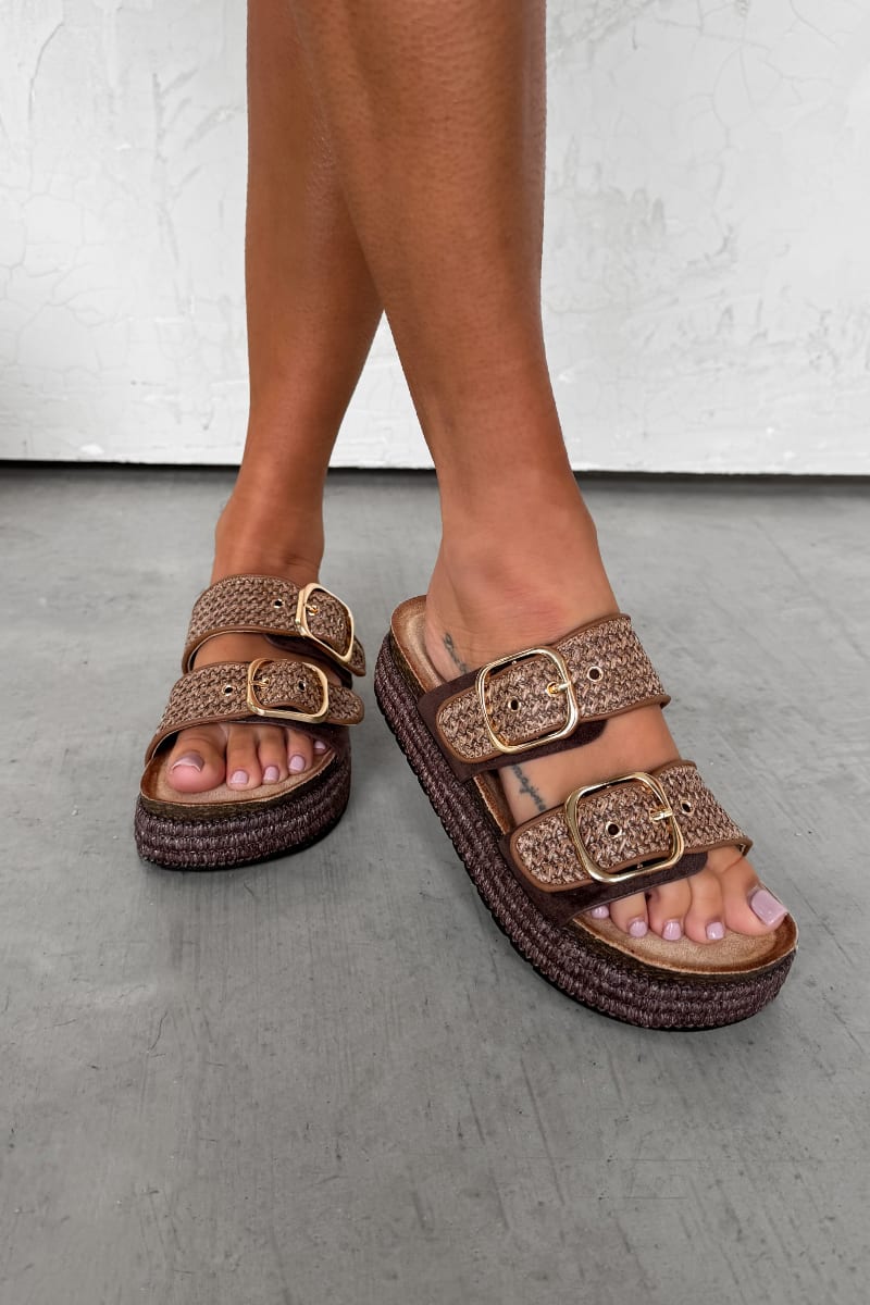 ANA Chunky Rattan Sandals - Brown - 2