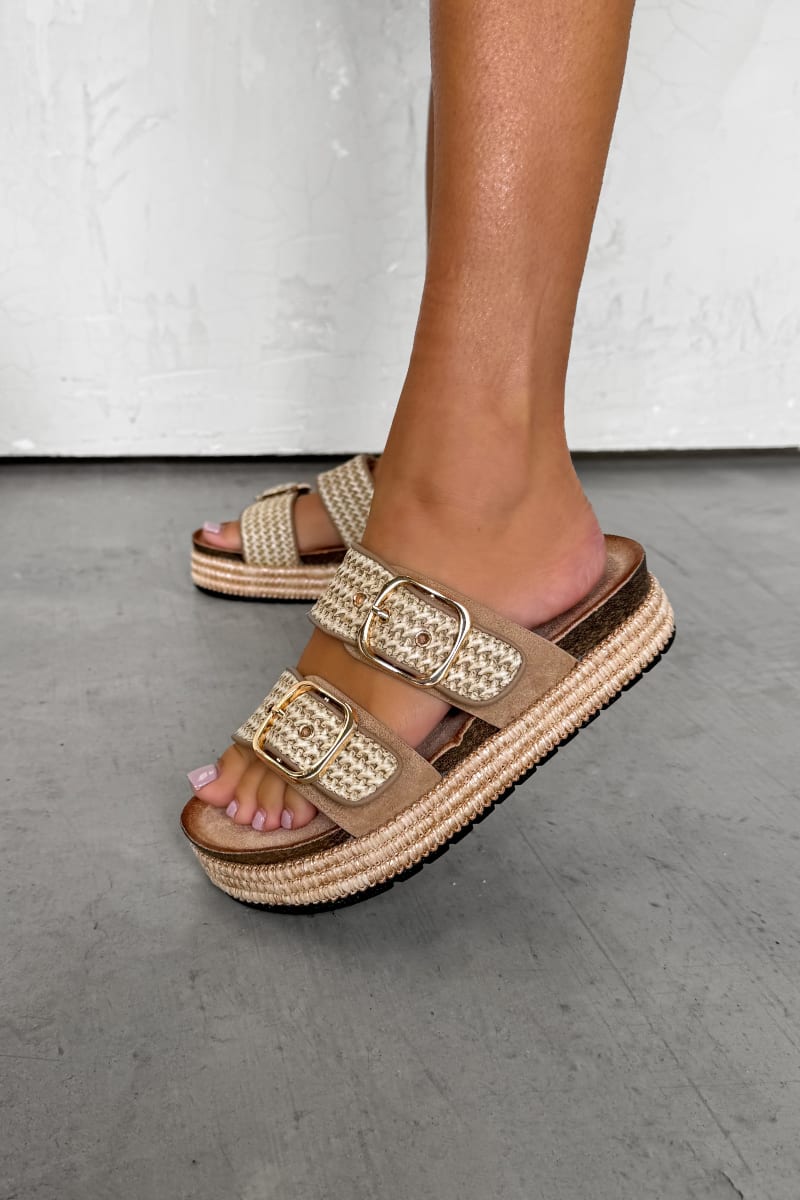 ANA Chunky Rattan Sandals - Camel - 2