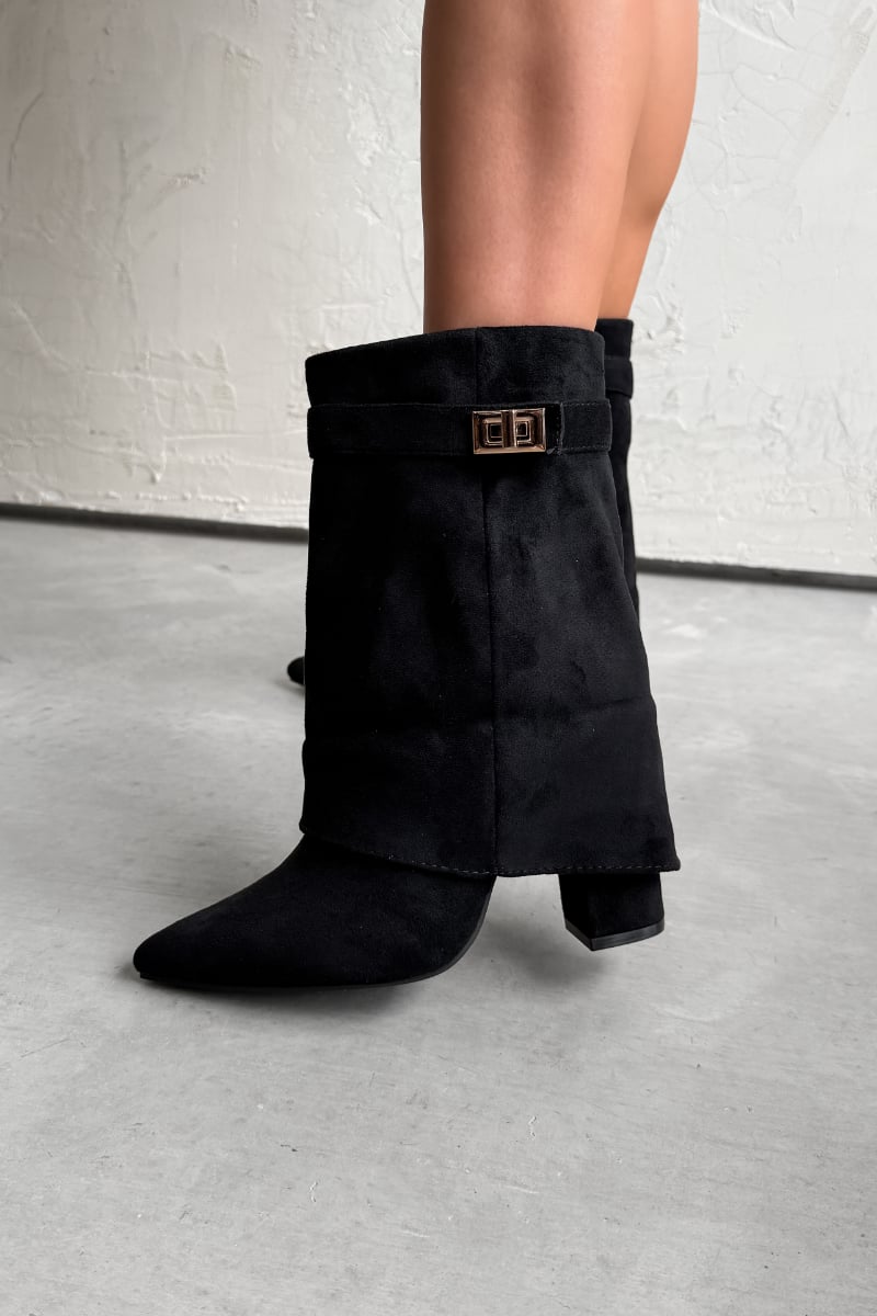 APRIL Flared Calf Boots - Black Suede - 2