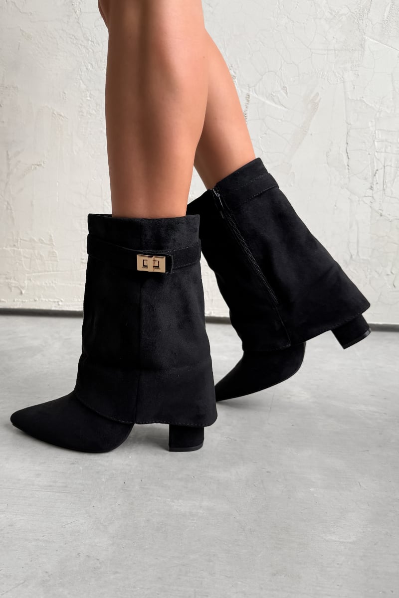 APRIL Flared Calf Boots - Black Suede - 3